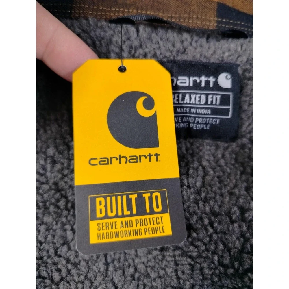 Carhartt‎ Jacket Mens Large Yellow Plaid Sherpa Lined Flannel Shirt Jac TJ4452-M